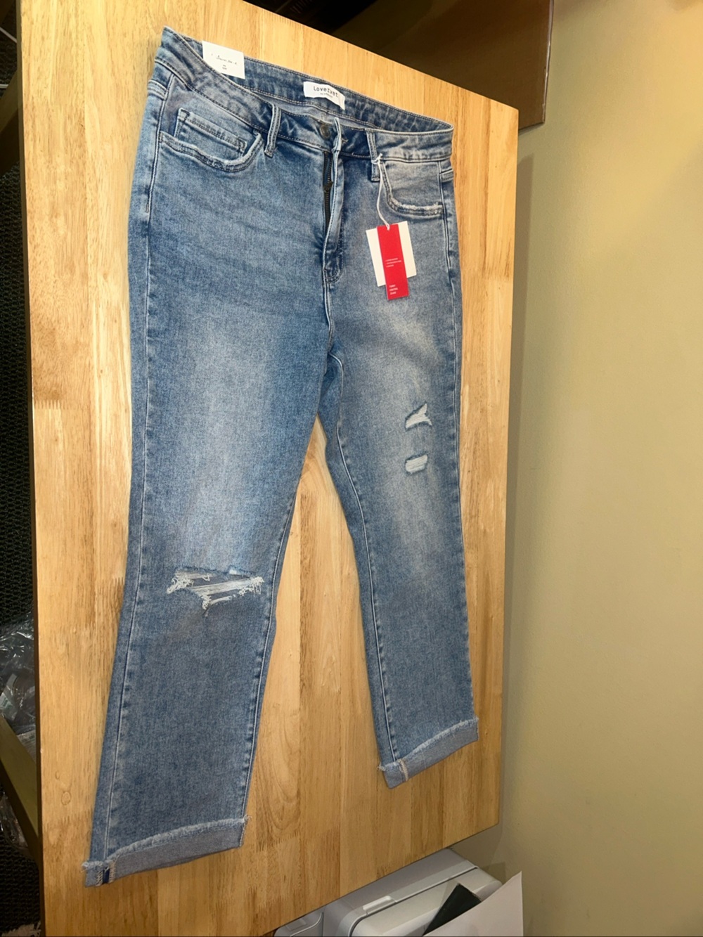 NWT LOVERVET BLUE BLISS TUMMY CONTROL HIGH RISE CUFFED SLIM STRAIGHT JEANS 16 W